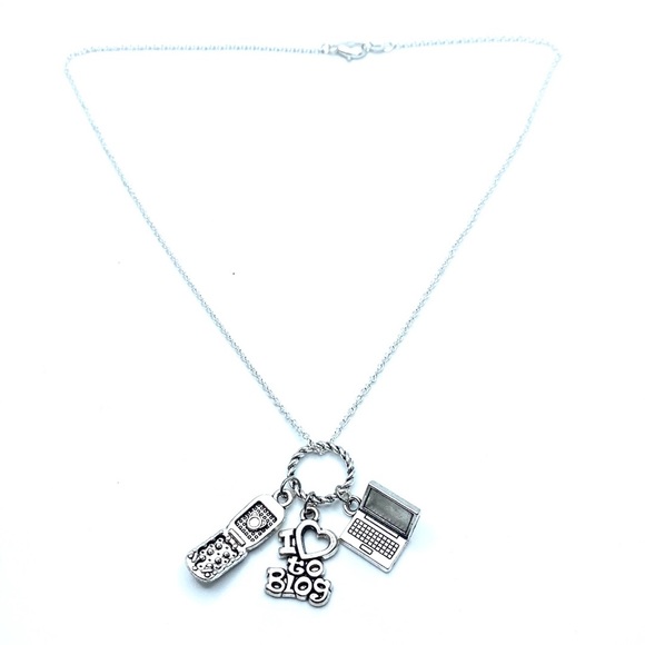 Blogger Charm Necklace I Love To Blog Laptop Cell Phone - Picture 5 of 6